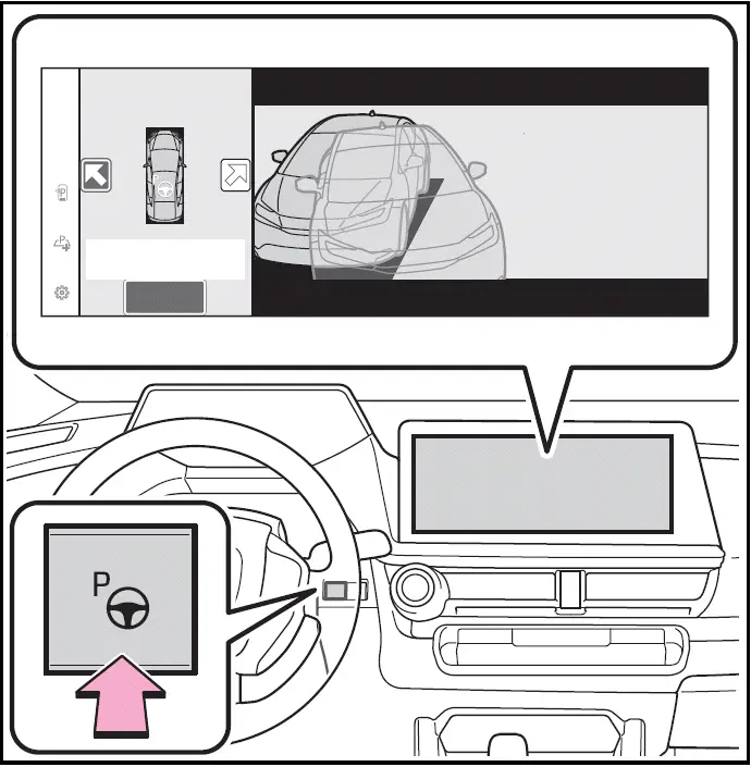 Leaving a parking space using the parallel exiting function - Toyota Prius