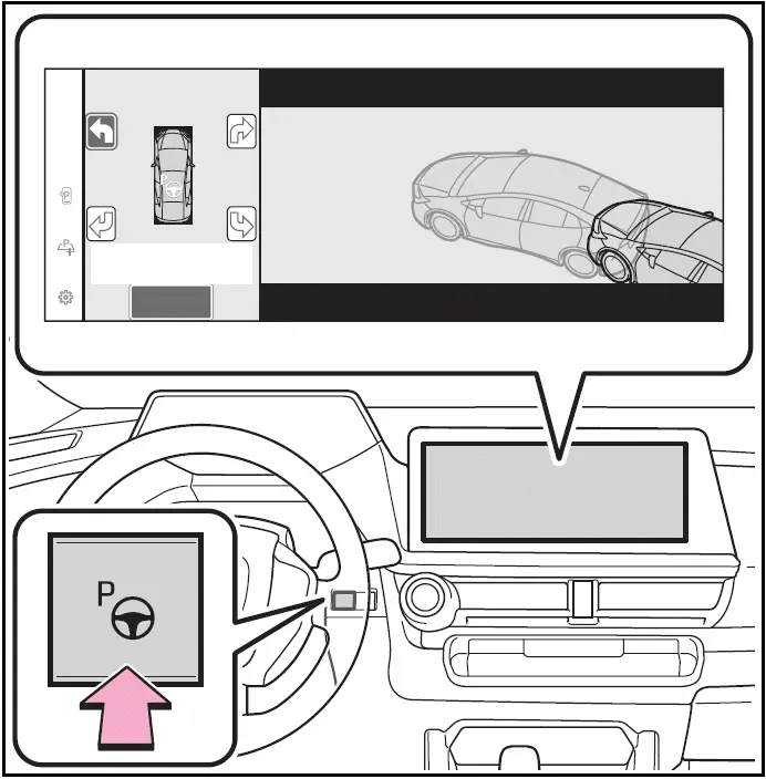 Leaving a parking space using the perpendicular exiting (forward/reverse) function