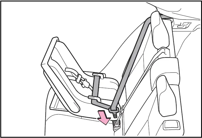 Run the seat belt through the child restraint system and insert the plate into the buckle. Make sure that the belt is not twisted