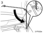 Toyota Prius: Hood. 3. Hold the hood open by inserting thesupport rod into the slot.